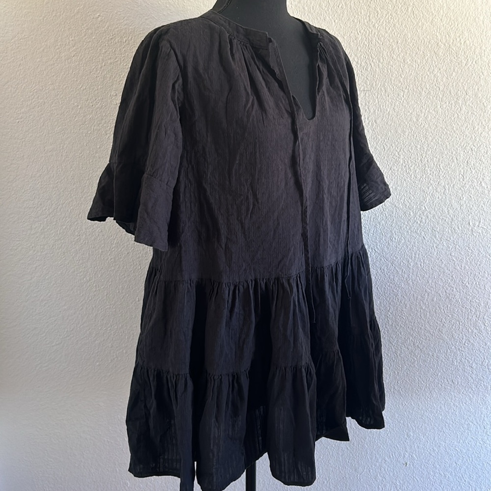 Petal & Pup Cotton Black Ruffle Tiered Mini Dress Size Large - Picture 6 of 8